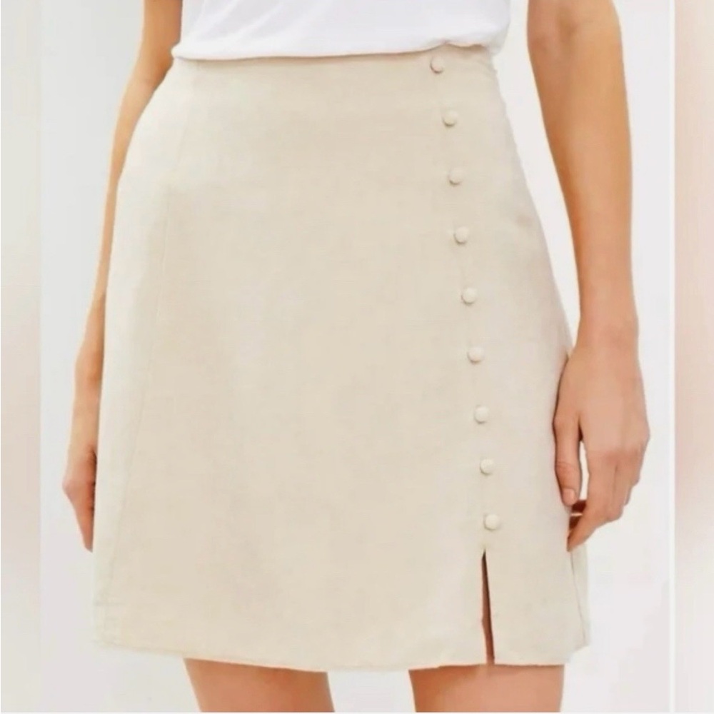 LOFT Cream A-Line Skirt with Button Accents
